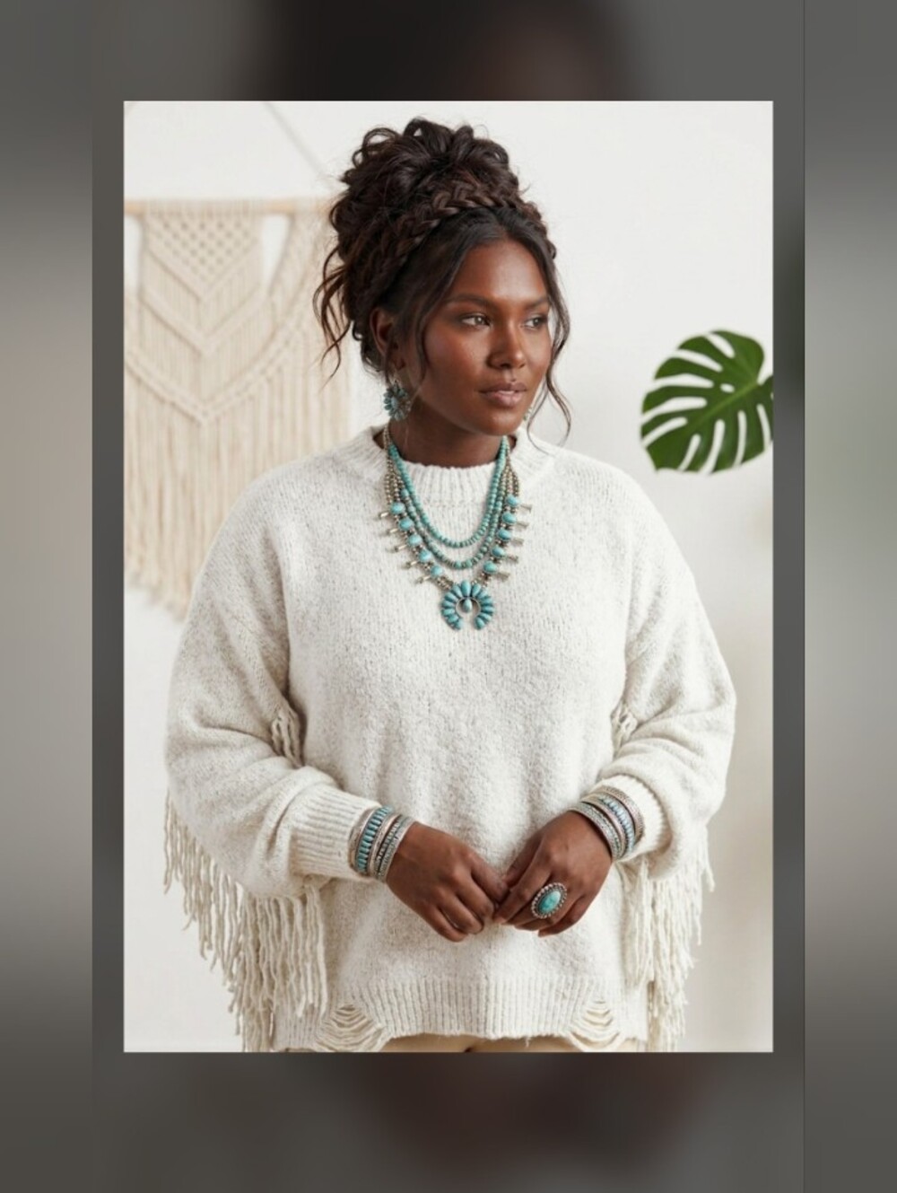 Chunky Sweater Boho Fringed  Oversized Pullover Festival Distressed Knit XL New